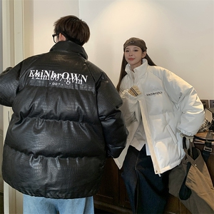 1港风情侣鳄鱼纹手塞棉M-5XL大码PU皮棉服外套男8507P120控158图片
