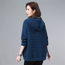 2021年冬季加厚拼接宽松文艺通勤时尚连帽文艺卫衣，女装卫衣/绒衫，叶笙衣