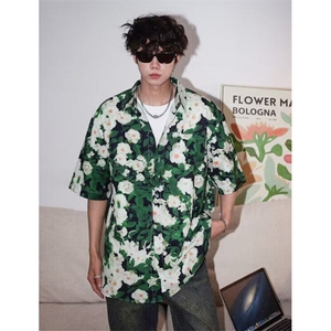 夏威夷碎花短袖衬衫男夏季衬衣港风休闲痞帅上衣男生印花 C3609图片