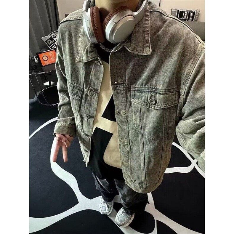 黄泥色初秋短款牛仔外套男春秋季美式复古工装夹克cleanfit牛仔衣,男装夹克,星座506A