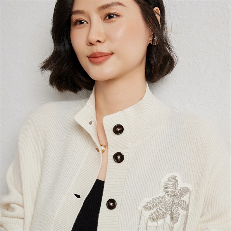 优雅女士加厚半高领羊绒开衫10%羊绒保暖时尚外套,女装羊绒衫,臻维羊绒