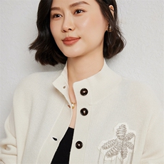 优雅女士加厚半高领羊绒开衫10%羊绒保暖时尚外套，女装羊绒衫，臻维羊绒