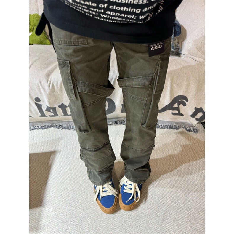 【有货】军绿色绑带工装裤男潮牌美式高街vibe裤子直筒D713LL-P60,男装休闲裤,星座1007（原301D）