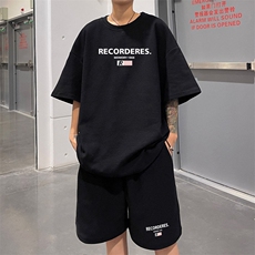 ！2025夏季新款男士华夫格短袖套装印花一套HTZ77P50，男装T恤，电商B220