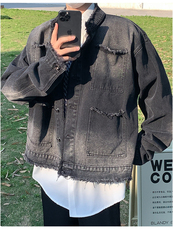 春秋季毛边立领水洗牛仔外套休闲夹克做旧渐变上衣男女~WT7066，男装夹克，星座601-2