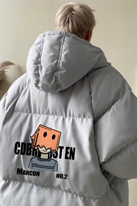 青少年棉服男款冬季2024新款加肥加大面包服美式潮牌卡通印花外套图片