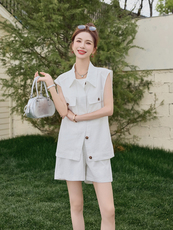 可推夏装新款气质亚麻短裤工装透气舒适两件套夏季中国2025，女装套装/套裙，时尚风爆