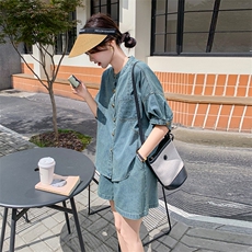 今年流行爆款牛仔套装女2025夏季新款宽松显瘦小个子休闲两件套女，女装套装/套裙，2C129
