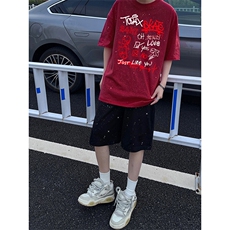 可48小时发货支持抖音得物来样二开美式满天星亮片短袖T恤MTX631，男装T恤，电商A486