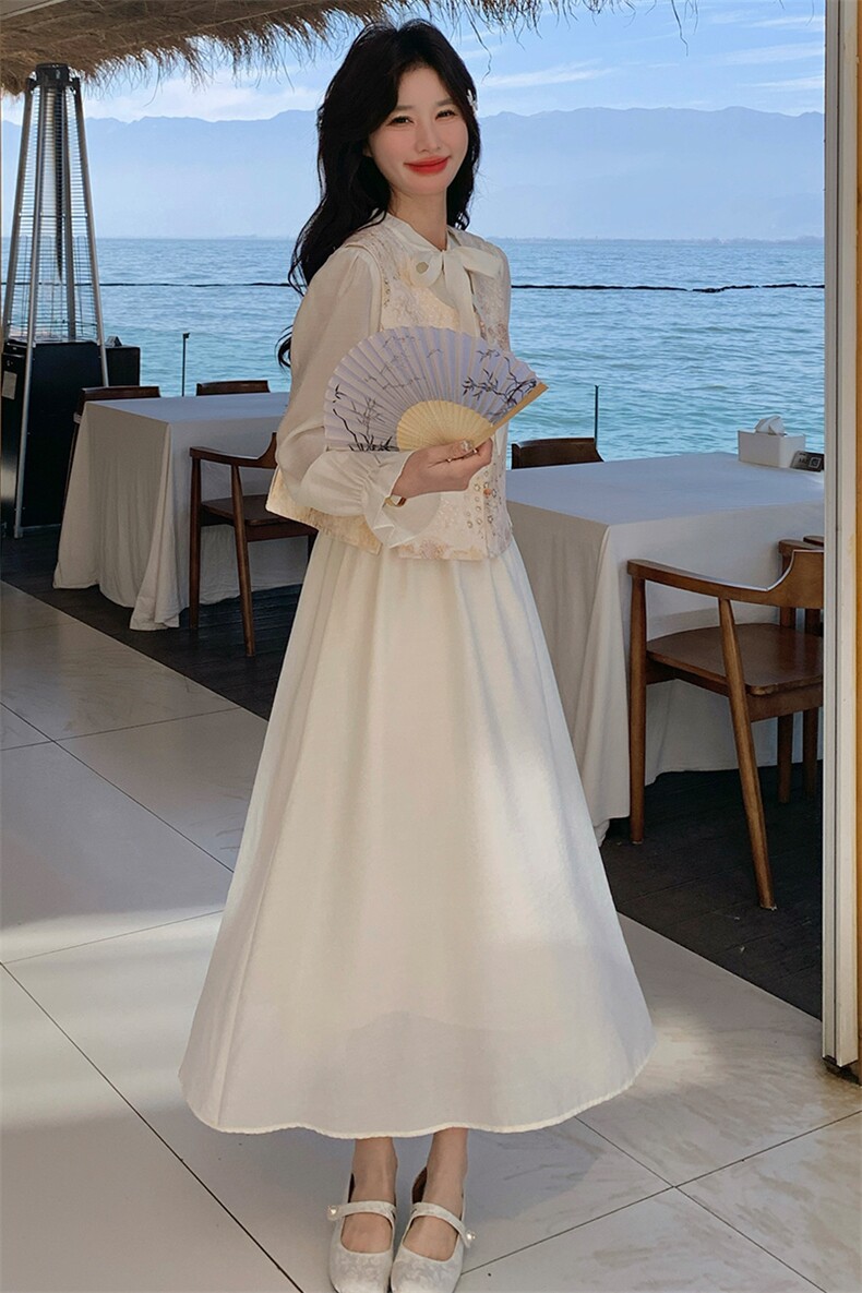2026新款新中式提花马甲+天丝连衣裙两件套,女装连衣裙,纯色衣恋