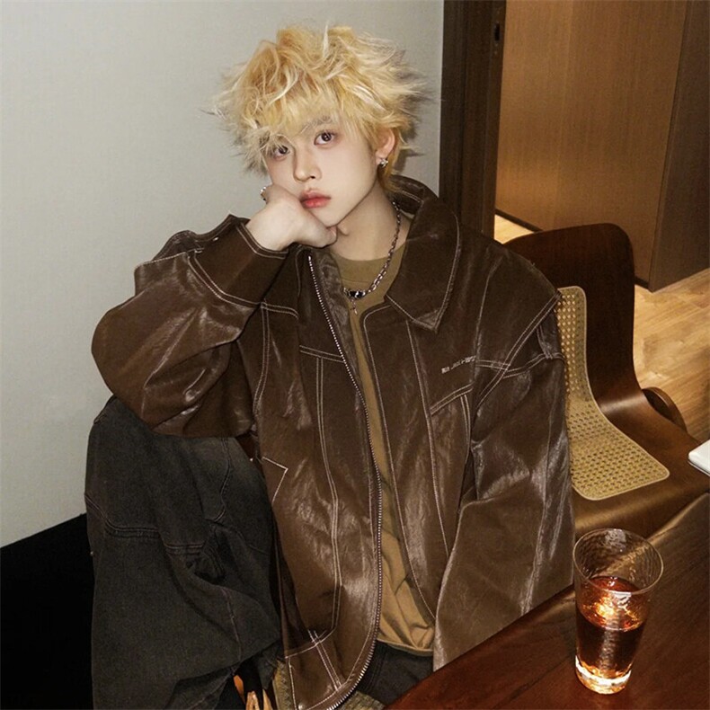 现货不缺货复古皮夹克假两件皮衣1209-1-JK17-P108（网图），男装夹克，星座1209-1