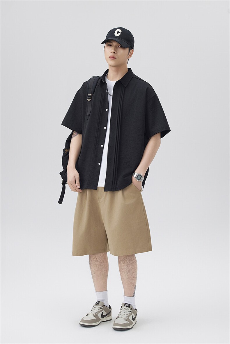夏季纯色短袖衬衣男宽松落肩质感半袖衬衫A157B-CS4212-P45,男装T恤,电商A157B