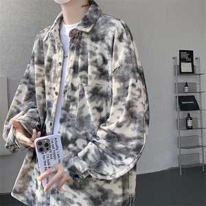 衬衫男秋季新款港风宽松大码灯芯绒扎染长袖衬衫CS8108-P42图片