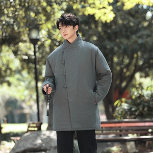 风唐装中长款棉衣男立领大码棉麻保暖外套复古棉服1219-p198图片