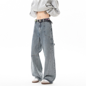 B221 美式ins高街暗黑拼接宽松直筒工装牛仔裤LK26632-特P48控88图片