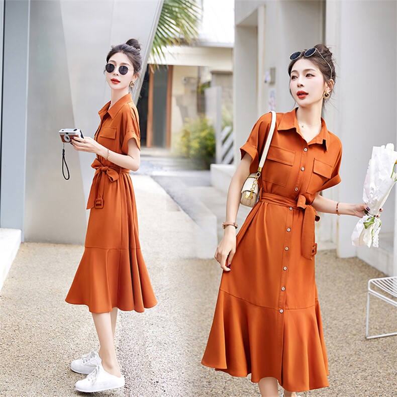 原单衬衫连衣裙女2025年夏季新款小个子气质收腰有女人味鱼尾裙子，女装连衣裙，雅佳俏