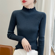 时尚百搭花边领毛衣针织衫显瘦修身长袖打底衫，女装针织衫/毛衣，皓宇羊绒