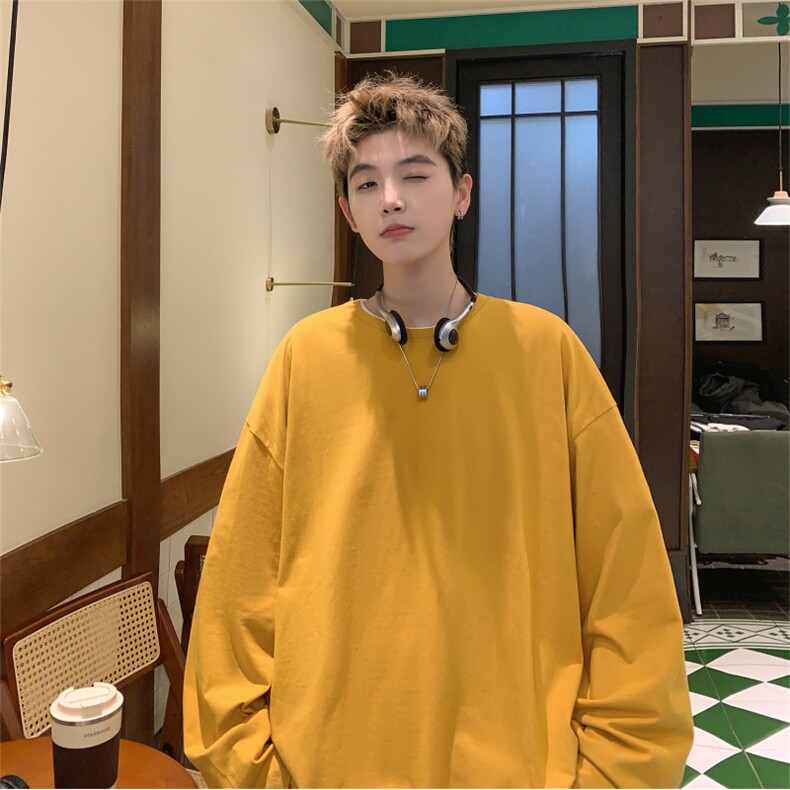 抖音供货2025春装新款纯色长袖T恤打底衫A158-CX888-P16特价,男装T恤,电商A158