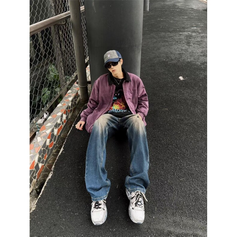 【有货】紫色外套男春秋款美式高街翻领飞行夹克短款8156HH-特P62,男装夹克,星座1007（原301D）