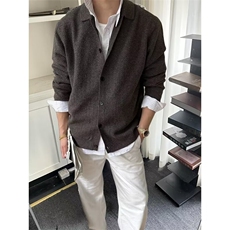 欧美硬汉修身针织衫肌肉男纽扣开衫外套休闲百搭翻领毛织线衣气质，男装针织衫/毛衣，星座506A