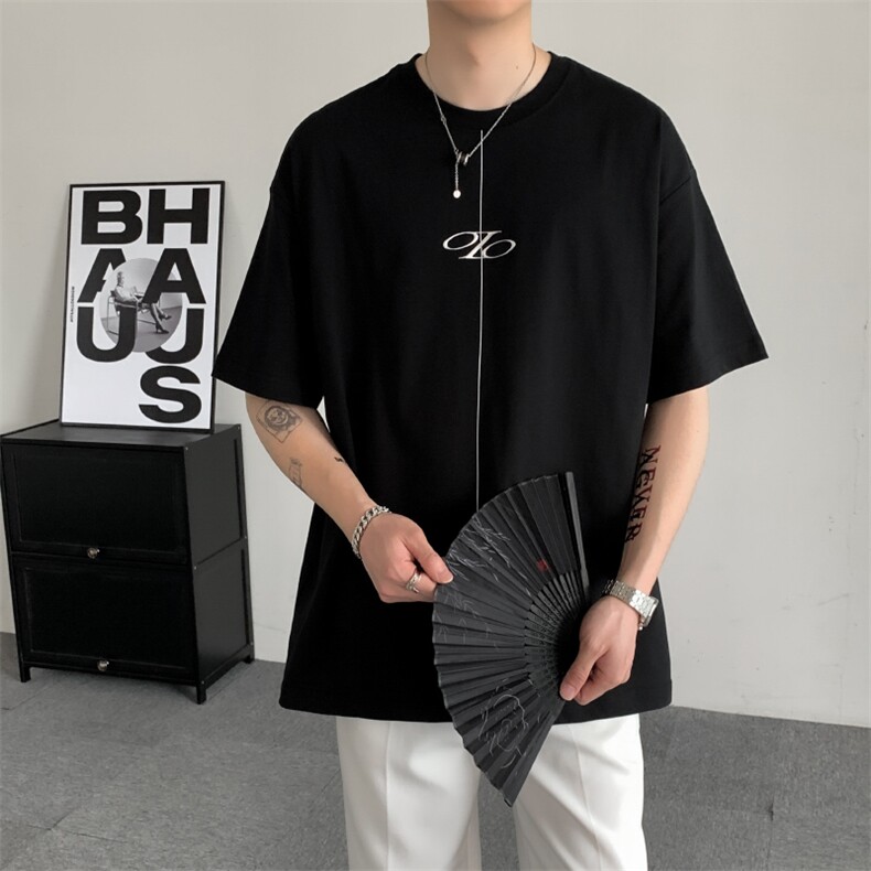 夏装小众潮流大码硅胶烫银印花圆领纯色百搭纯棉短袖T恤男女,男装T恤,星座909