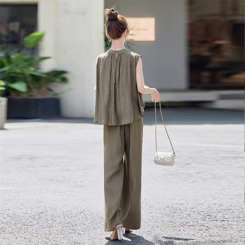 法式高级感时尚套装女2025夏季新款洋气减龄无袖上衣阔腿裤两件套,女装套装/套裙,米雪儿