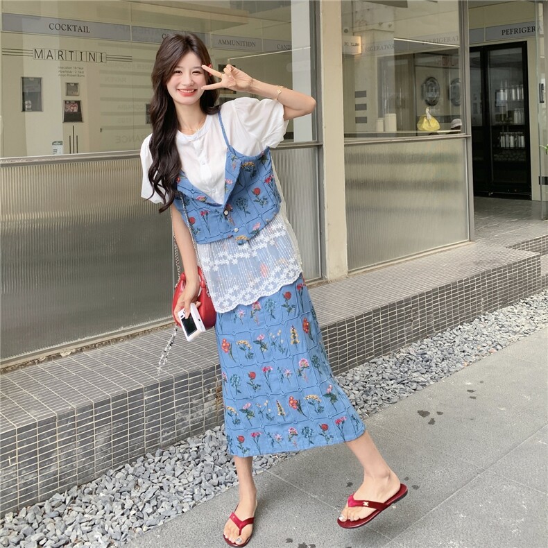 刺绣复古蕾丝上衣假两件+半裙套装2C275-5547-P165-K228,女装套装/套裙,2C275