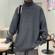 M02港风18色秋冬高领毛衣男潮流宽松针织衫休闲线衣纯色打底衫，男装针织衫/毛衣，电商A115