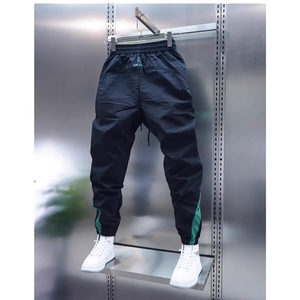 潮流男士夏季薄款拼接速干休闲裤松紧腰拼接束脚裤弹力小脚裤图片