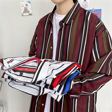 秋季条子长袖袖口衬衫衬衣宽松上衣男士潮A056-C822P38，男装衬衫，电商A056