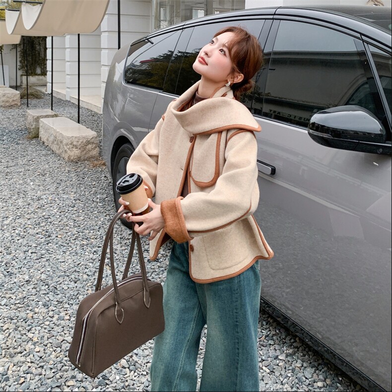 高级感小香风毛呢短款外套女冬季2025新款小个子宽松休闲呢子上衣,女装短外套,韩蜜菓