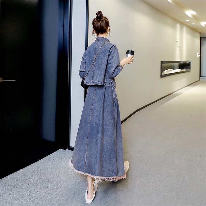 牛仔半身裙气质潮流韩版显瘦外套2021年两件套,女装套装/套裙,秋水欣儿