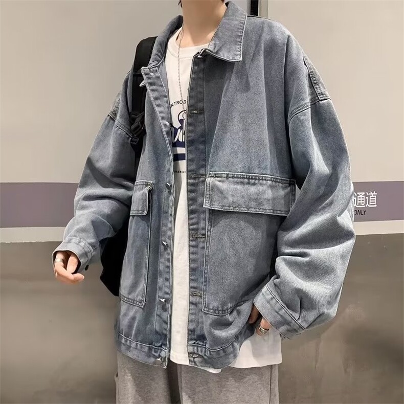 牛仔外套男女宽松痞帅港风ins情侣工装加绒夹克JK992-P55加绒p72,男装夹克,星座1008