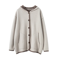 2024年秋季空气层加密拼色时尚羊绒连帽外套，女装羊绒大衣，五色羊羊绒