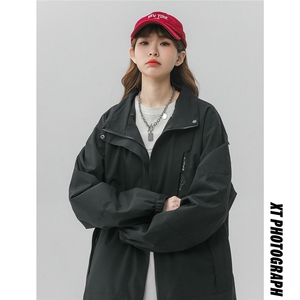 新款立领连帽撞色拼接情侣冲锋衣登山服夹克 JK18/P65图片