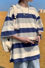 109-T2312-P36M-6XL大码条纹宽松情侣短袖T恤，男装T恤，星座109
