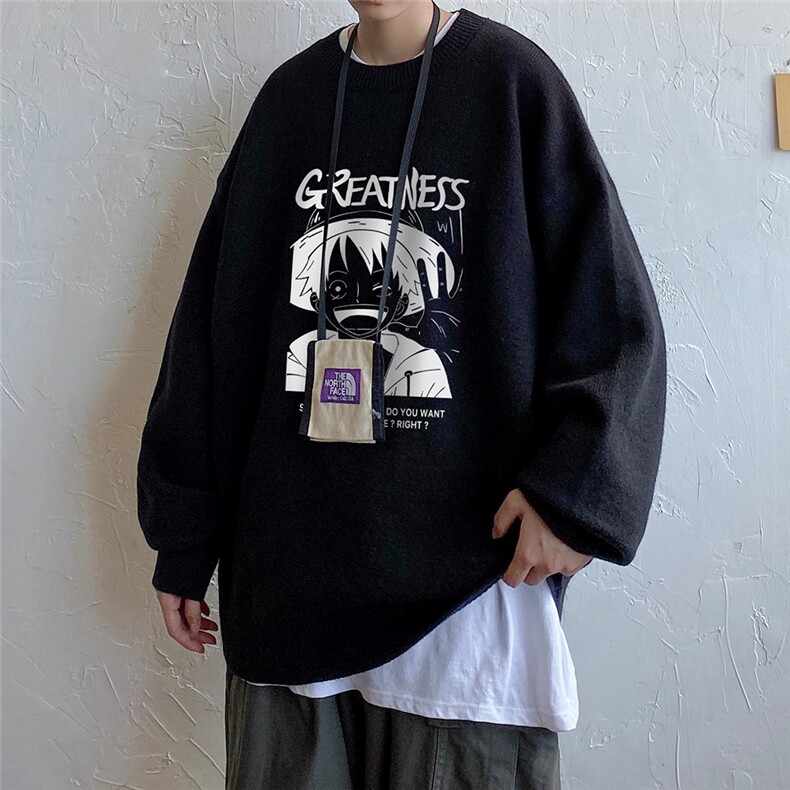 港风 秋冬海贼王宽松休闲圆领毛衣男 M6814 P55控68图片