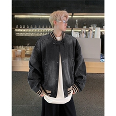 牛仔外套男士韩版潮流高街帅气2024冬季新款ins宽松夹克W6206-P78，男装工装外套，星座412-3