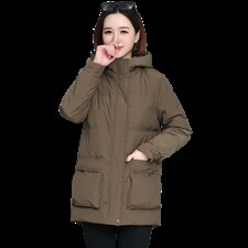 时尚保暖中长款连帽棉服显瘦修身冬季女装外套，女装棉衣/棉服，雪樱依海