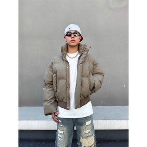 现货5W件冬季三防重磅硬挺boxy短款羽绒立领PU皮棉衣外套加厚棉服
