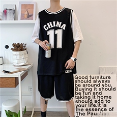 夏季篮球服运动套装男潮流痞帅情侣短袖短裤假两件班服tz033-p36，男装休闲套装，星座1008-1