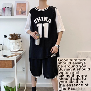 夏季篮球服运动套装男潮流痞帅情侣短袖短裤假两件班服tz033-p36图片