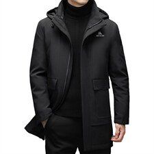 白鸭绒中长款连帽羽绒服男脱卸帽冬季男士冬装外套TLM82158-P305,男装羽绒服,电商B212（原钱塘6029）