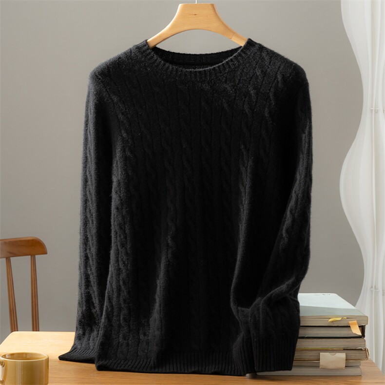 2024年秋季麻花圆领长袖休闲男士羊绒衫男装，男装羊绒开衫，尚品绒