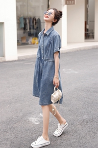 牛仔连衣裙女2024夏季新款韩版高级感宽松显瘦衬衫裙休闲减龄裙子图片
