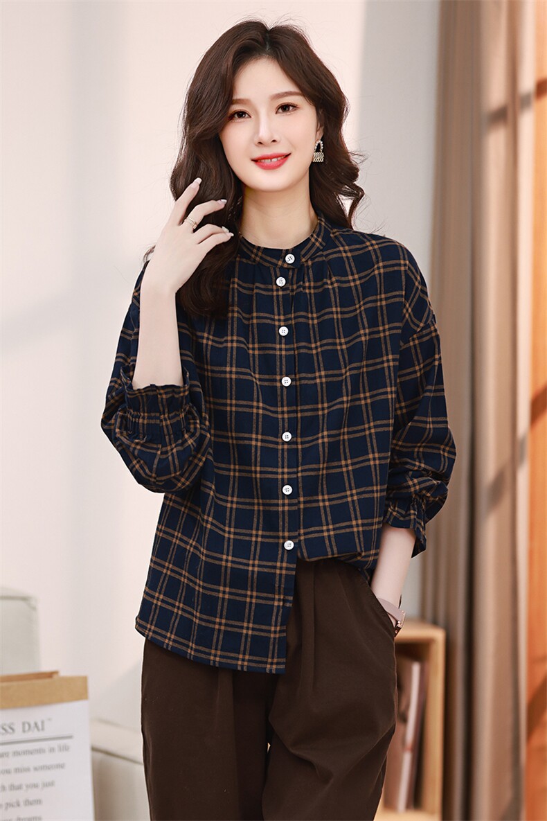 2023春装新款立领休闲百搭格子衬衫,女装衬衫,小林双子