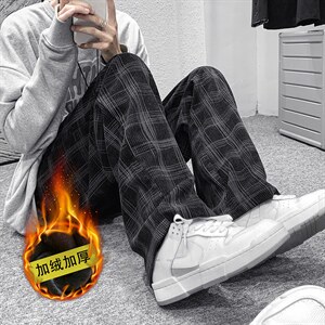 冬装 加绒加厚休闲灯芯绒格子拖地直筒裤B221-LK21163-P50加绒P60图片
