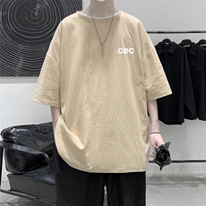 YT26294-P30亚麻短袖t恤男大码五分袖男宽松七分袖大皂风模特，男装T恤，电商A040