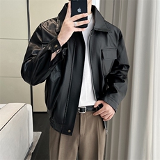 痞帅Pu皮衣小众设计感潮牌双拉链垫肩皮夹克男机车服秋冬高街外套，男装皮衣，星座410-6（原星座1304-1）