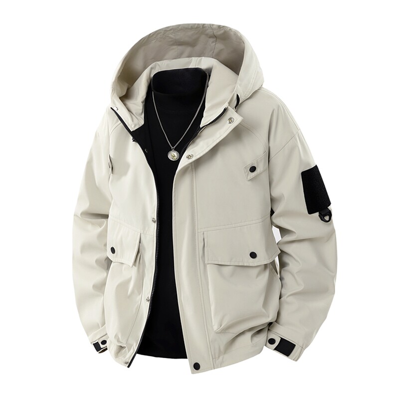 新款硬汉风户外夹克男连帽纯色上衣冲锋衣外套DSA157B-J2527-P65,男装夹克,电商A157B